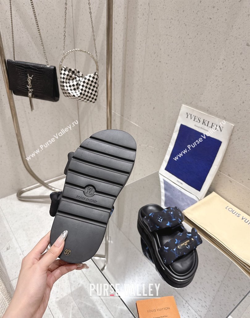 Louis Vuitton Pool Pillow Flat Comfort Slides Sandal in Monogram Nylon Black/Blue 2025 1AHMDV (MD-250422071)