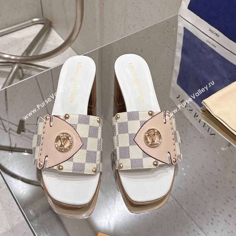Louis Vuitton LV Frame Heel Slides Sandal 4.5cm in Damier Canvas Blue 2025 1AHLPV (MD-250422074)