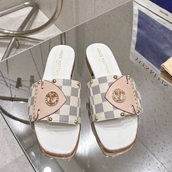 Louis Vuitton LV Frame Flat Slides Sandal in Damier Canvas Blue 2025 1AHLPV (MD-250422072)
