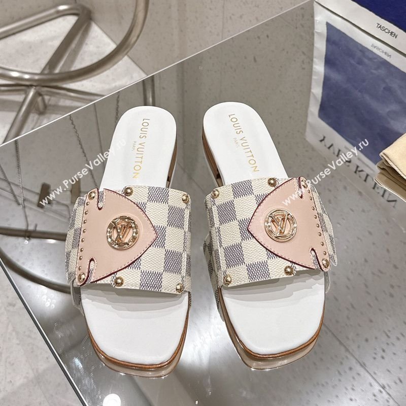 Louis Vuitton LV Frame Flat Slides Sandal in Damier Canvas Blue 2025 1AHLPV (MD-250422072)