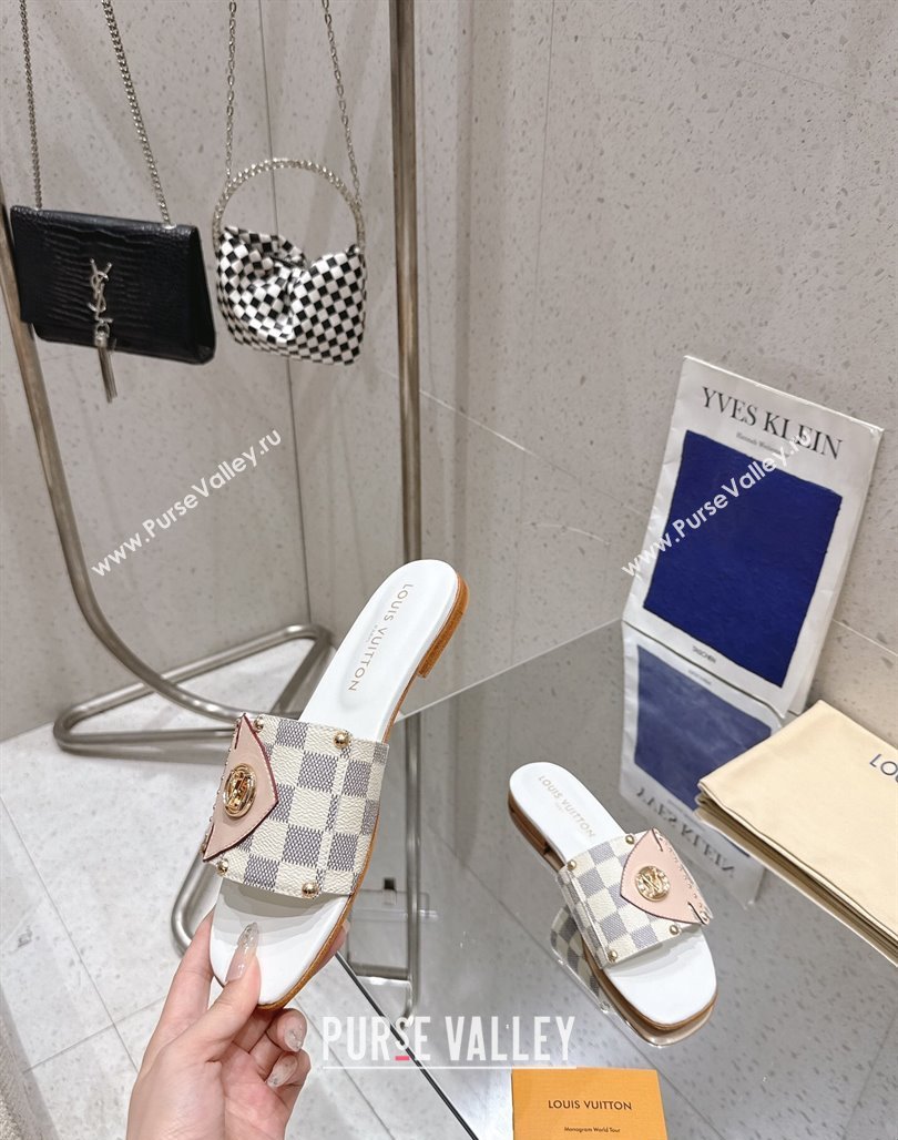 Louis Vuitton LV Frame Flat Slides Sandal in Damier Canvas Blue 2025 1AHLPV (MD-250422072)