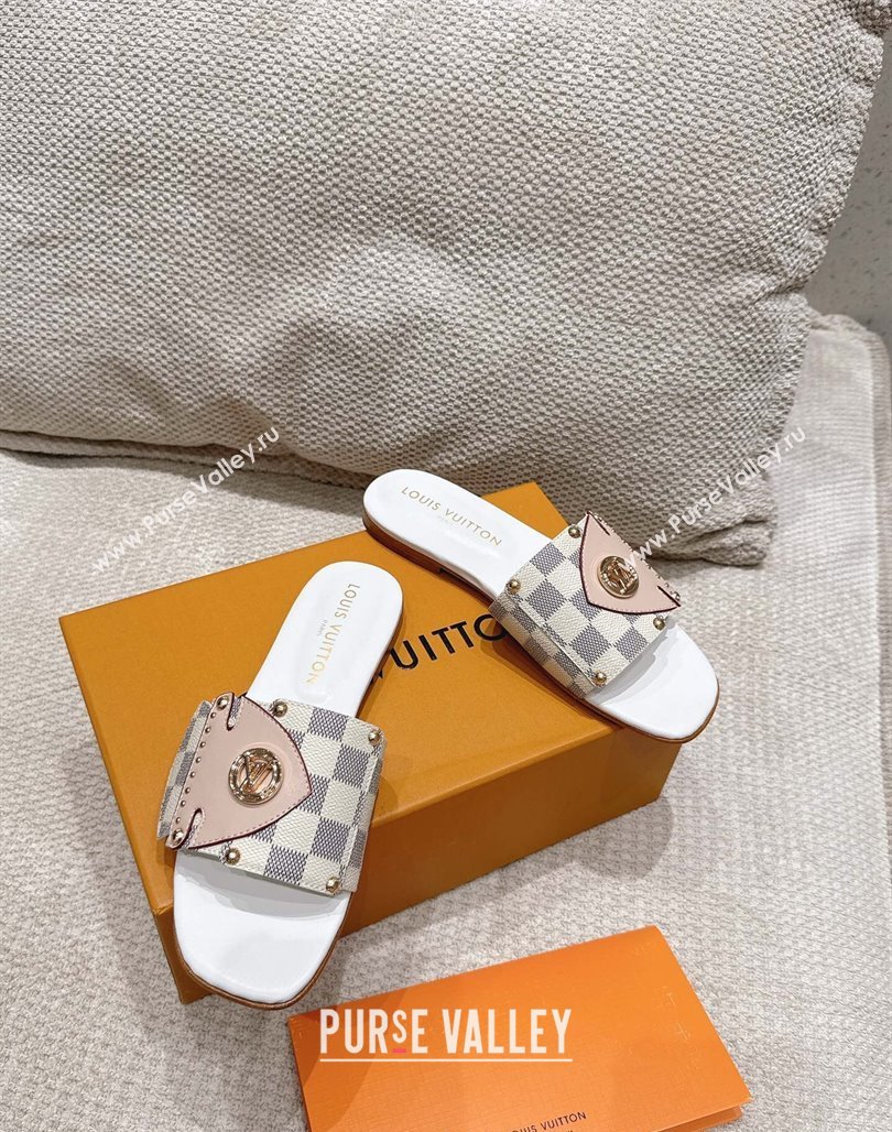 Louis Vuitton LV Frame Flat Slides Sandal in Damier Canvas Blue 2025 1AHLPV (MD-250422072)