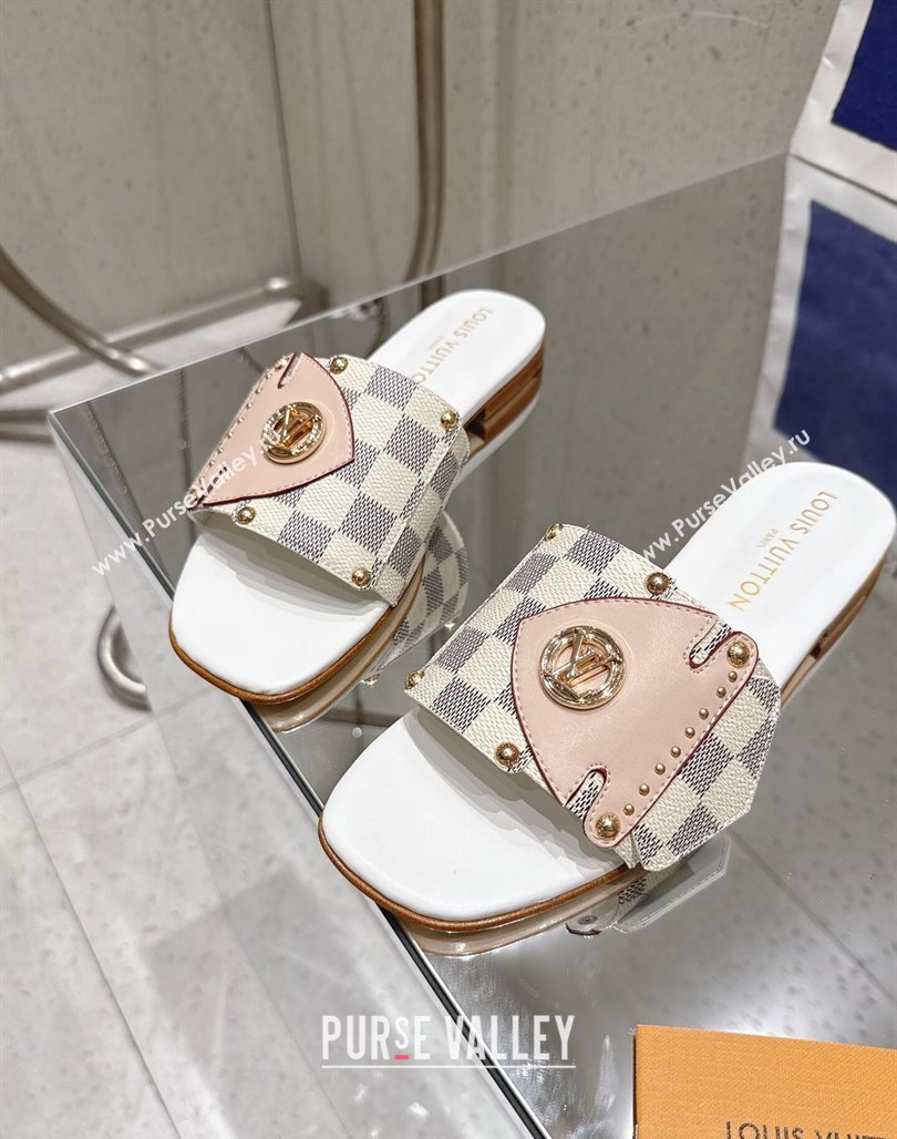 Louis Vuitton LV Frame Flat Slides Sandal in Damier Canvas Blue 2025 1AHLPV (MD-250422072)