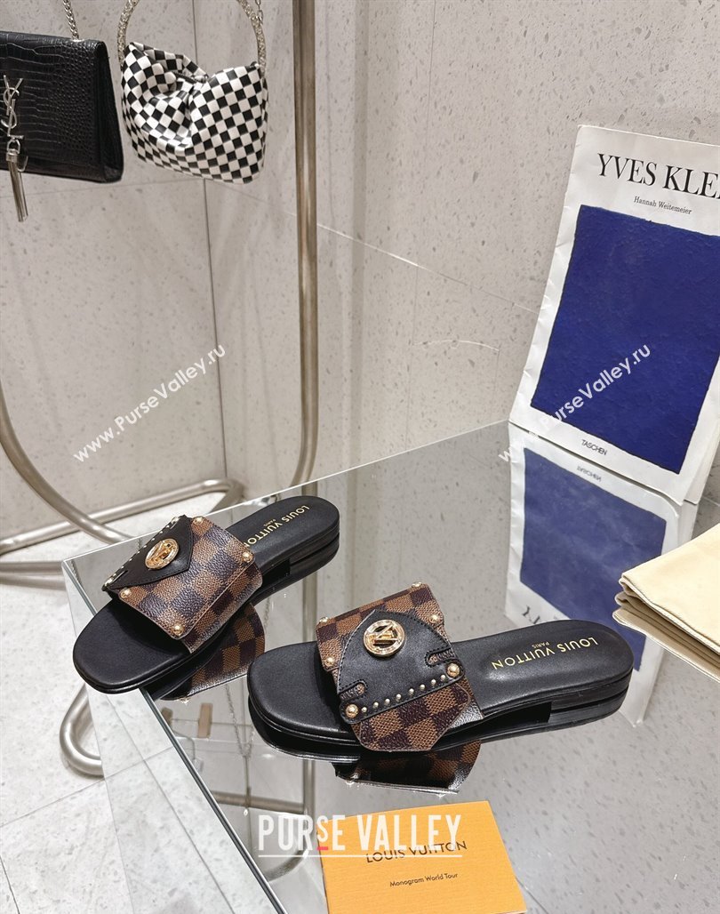 Louis Vuitton LV Frame Flat Slides Sandal in Damier Canvas Brown 2025 1AHLPV (MD-250422073)