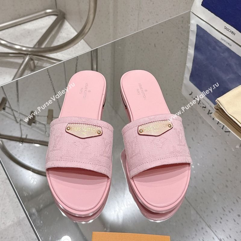 Louis Vuitton Lily Flat Slides Sandal in Monogram Denim Pink 2025 1AGX78 (MD-250422076)