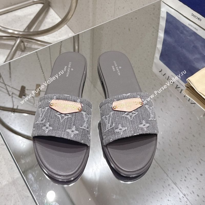 Louis Vuitton Lily Flat Slides Sandal in Monogram Denim Grey 2025 1AGX78 (MD-250422077)