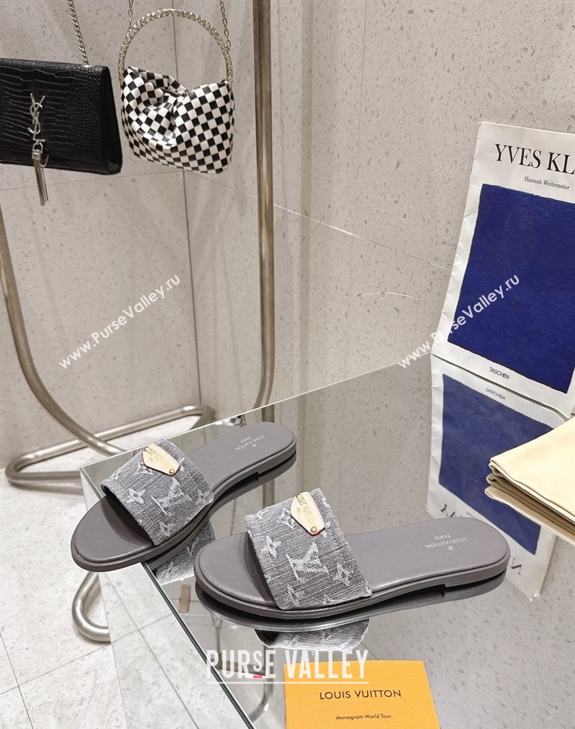 Louis Vuitton Lily Flat Slides Sandal in Monogram Denim Grey 2025 1AGX78 (MD-250422077)
