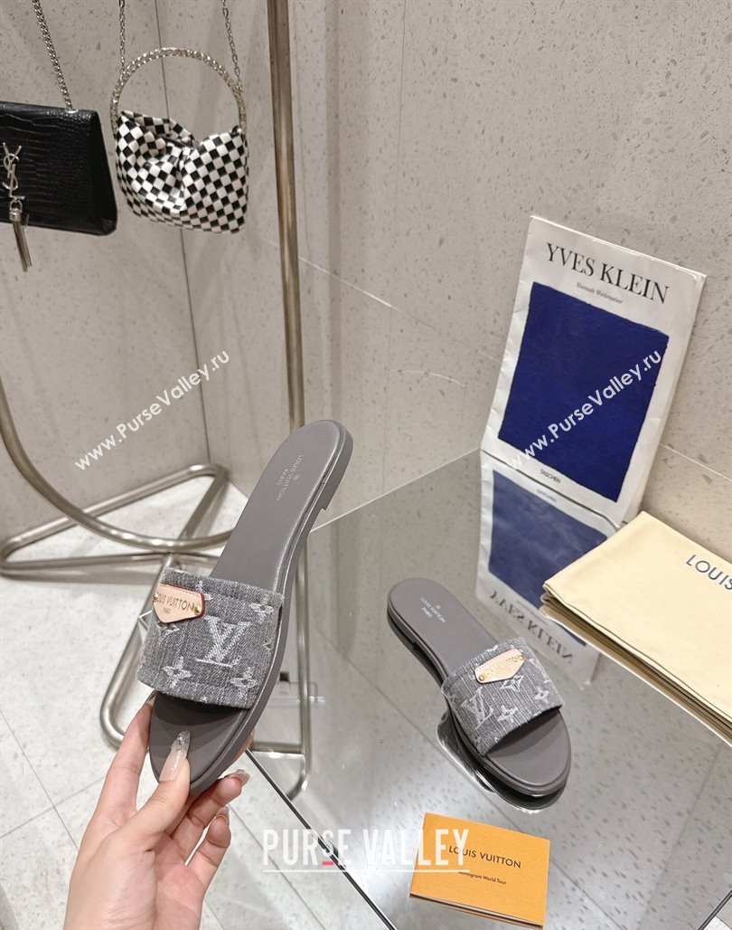 Louis Vuitton Lily Flat Slides Sandal in Monogram Denim Grey 2025 1AGX78 (MD-250422077)