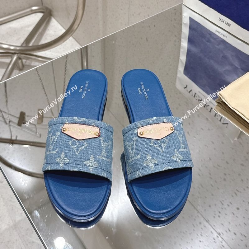 Louis Vuitton Lily Flat Slides Sandal in Monogram Denim Blue 2025 1AGX78 (MD-250422078)