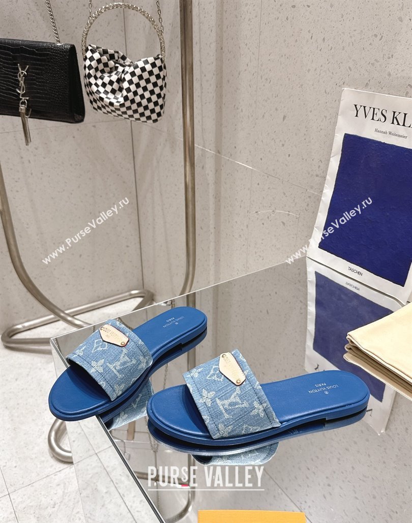 Louis Vuitton Lily Flat Slides Sandal in Monogram Denim Blue 2025 1AGX78 (MD-250422078)