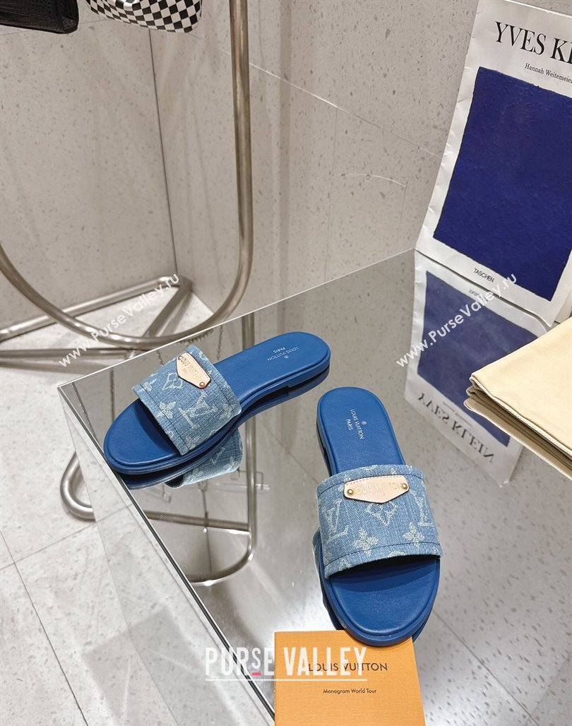Louis Vuitton Lily Flat Slides Sandal in Monogram Denim Blue 2025 1AGX78 (MD-250422078)
