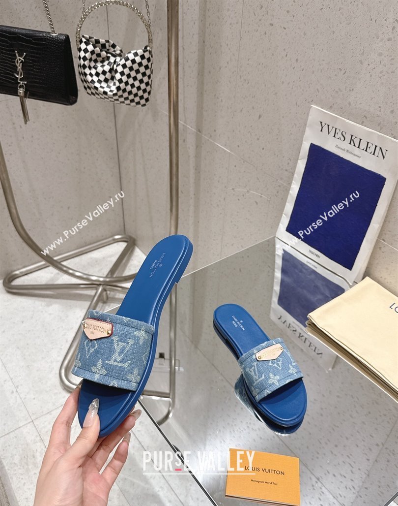 Louis Vuitton Lily Flat Slides Sandal in Monogram Denim Blue 2025 1AGX78 (MD-250422078)