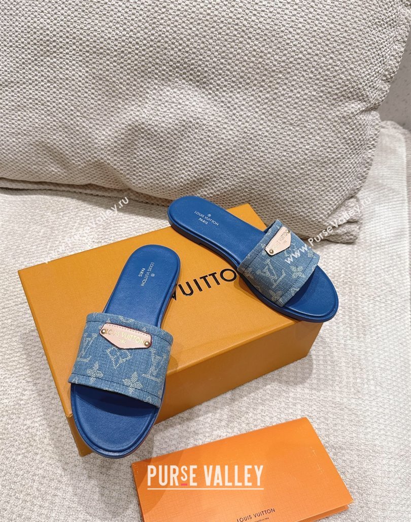 Louis Vuitton Lily Flat Slides Sandal in Monogram Denim Blue 2025 1AGX78 (MD-250422078)