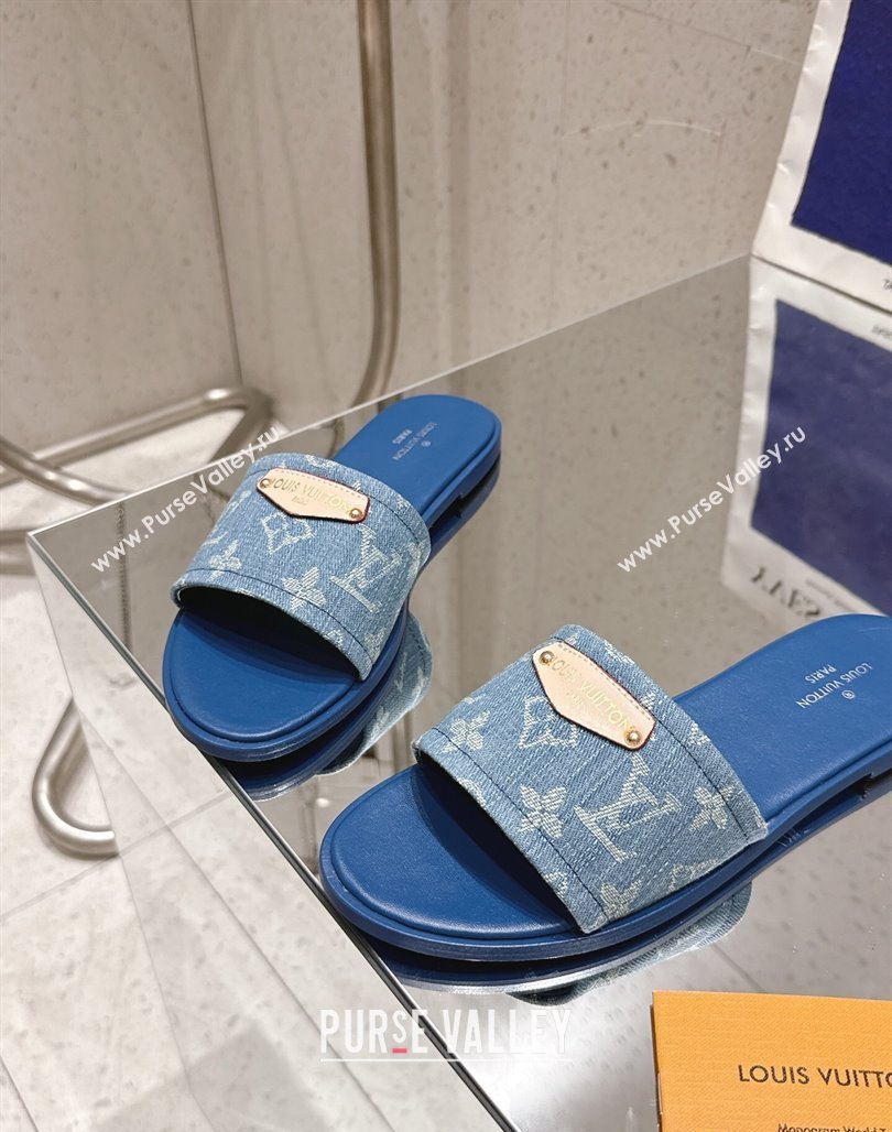 Louis Vuitton Lily Flat Slides Sandal in Monogram Denim Blue 2025 1AGX78 (MD-250422078)