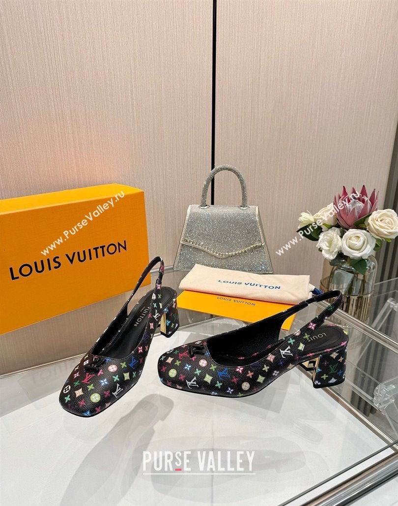Louis Vuitton LV x TM Swing Slingback Pump 5.5cm in Multicolor Monogram Canvas Black 2025 1AGTY9 (MD-250422120)