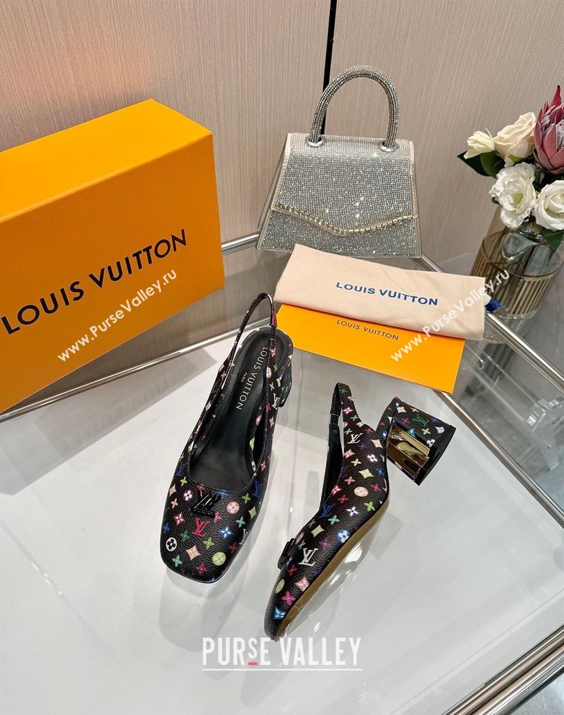 Louis Vuitton LV x TM Swing Slingback Pump 5.5cm in Multicolor Monogram Canvas Black 2025 1AGTY9 (MD-250422120)