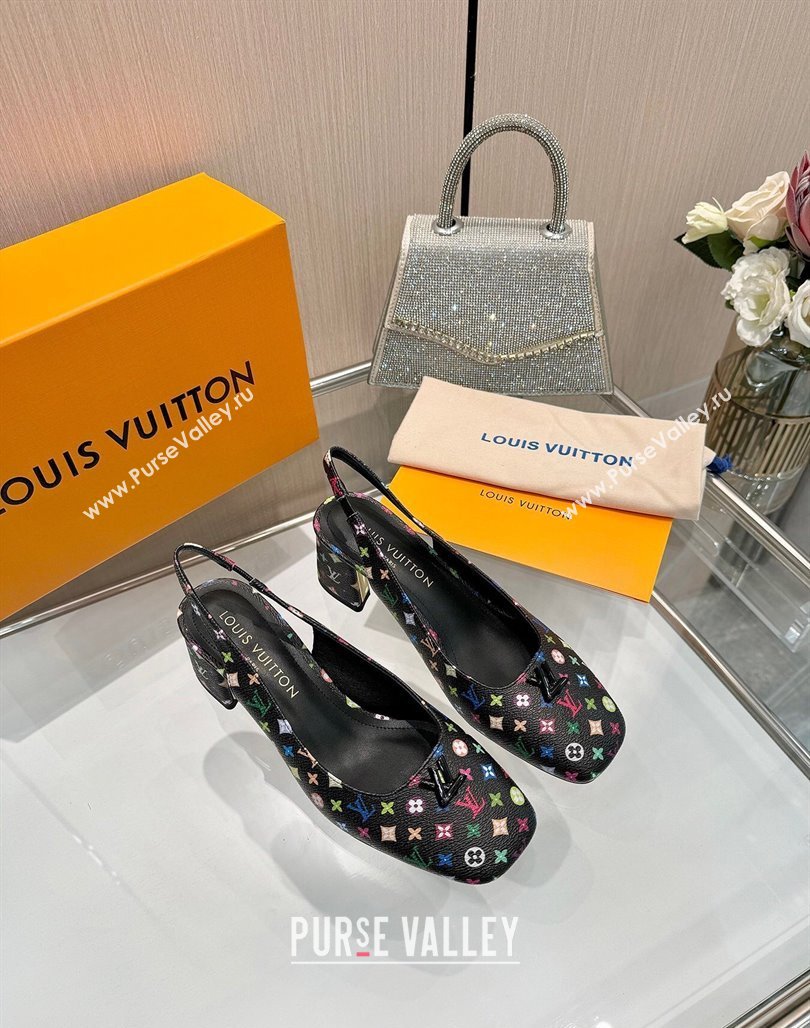 Louis Vuitton LV x TM Swing Slingback Pump 5.5cm in Multicolor Monogram Canvas Black 2025 1AGTY9 (MD-250422120)