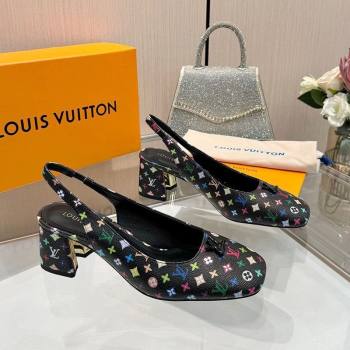 Louis Vuitton LV x TM Swing Slingback Pump 5.5cm in Multicolor Monogram Canvas Black 2025 1AGTY9 (MD-250422120)