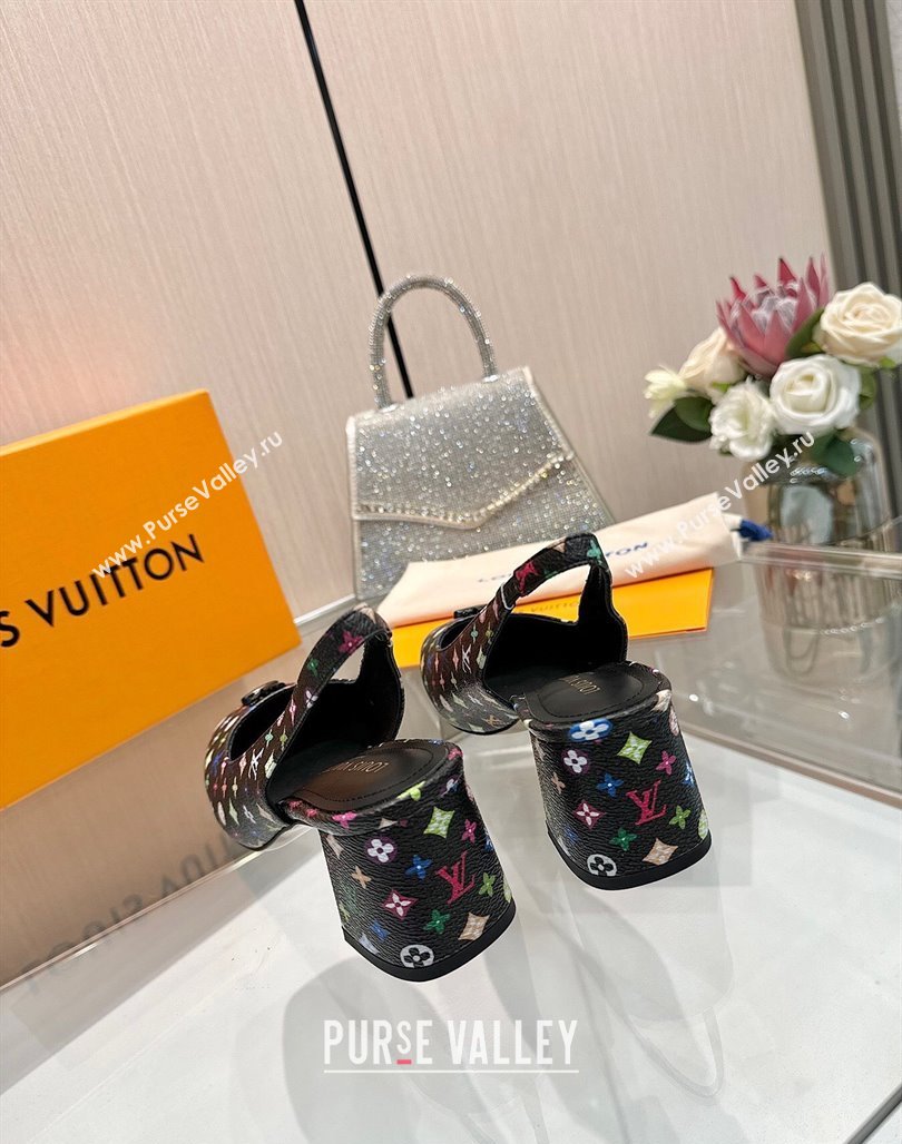 Louis Vuitton LV x TM Swing Slingback Pump 5.5cm in Multicolor Monogram Canvas Black 2025 1AGTY9 (MD-250422120)