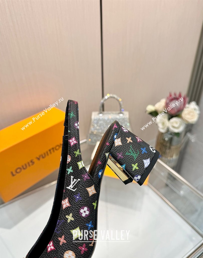Louis Vuitton LV x TM Swing Slingback Pump 5.5cm in Multicolor Monogram Canvas Black 2025 1AGTY9 (MD-250422120)