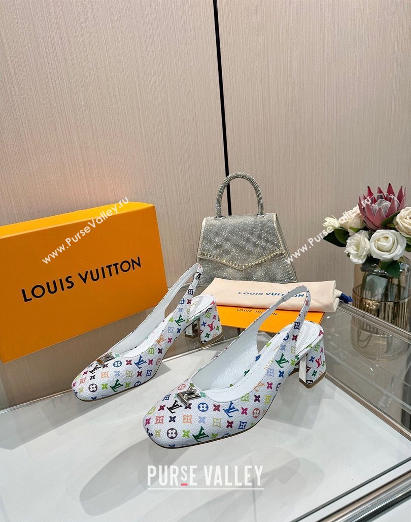 Louis Vuitton LV x TM Swing Slingback Pump 5.5cm in Multicolor Monogram Canvas White 2025 1AGTY9 (MD-250422123)