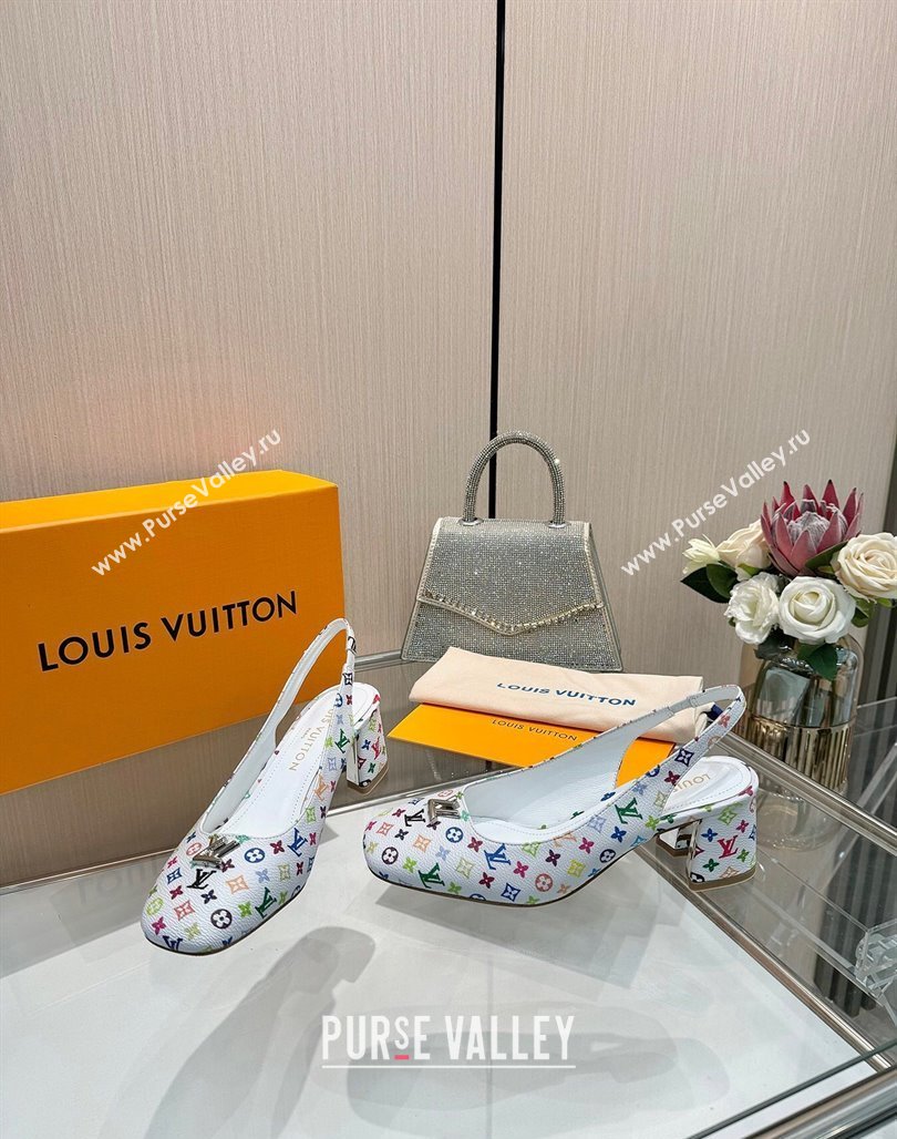 Louis Vuitton LV x TM Swing Slingback Pump 5.5cm in Multicolor Monogram Canvas White 2025 1AGTY9 (MD-250422123)