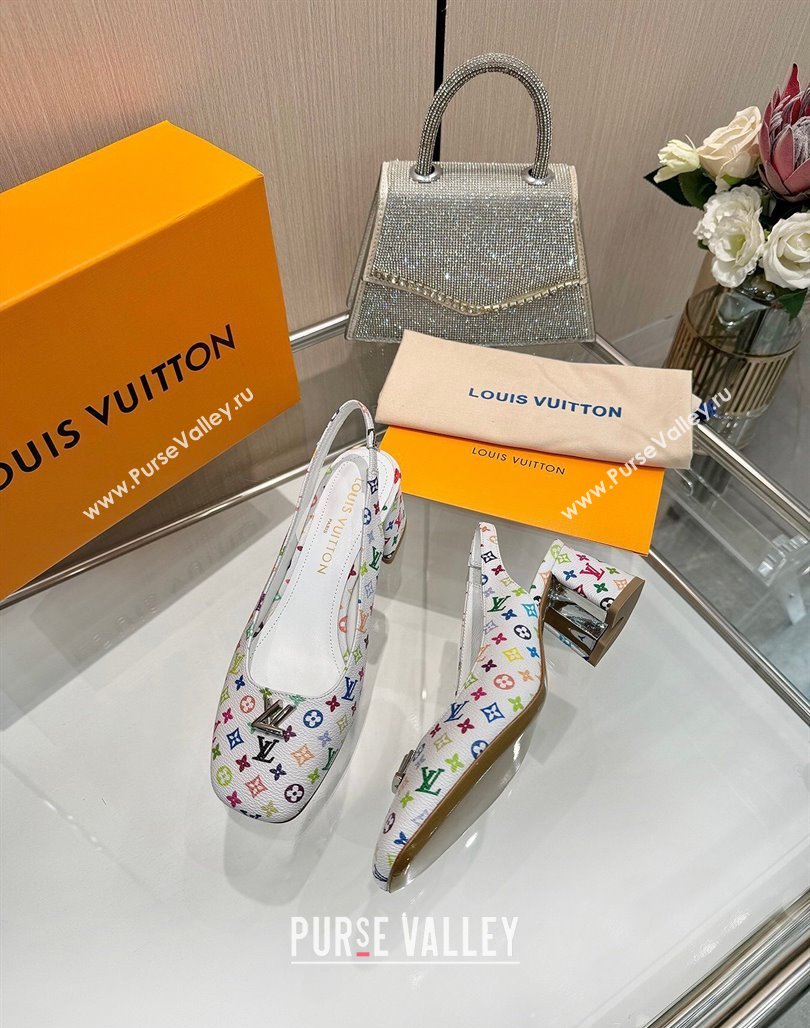 Louis Vuitton LV x TM Swing Slingback Pump 5.5cm in Multicolor Monogram Canvas White 2025 1AGTY9 (MD-250422123)