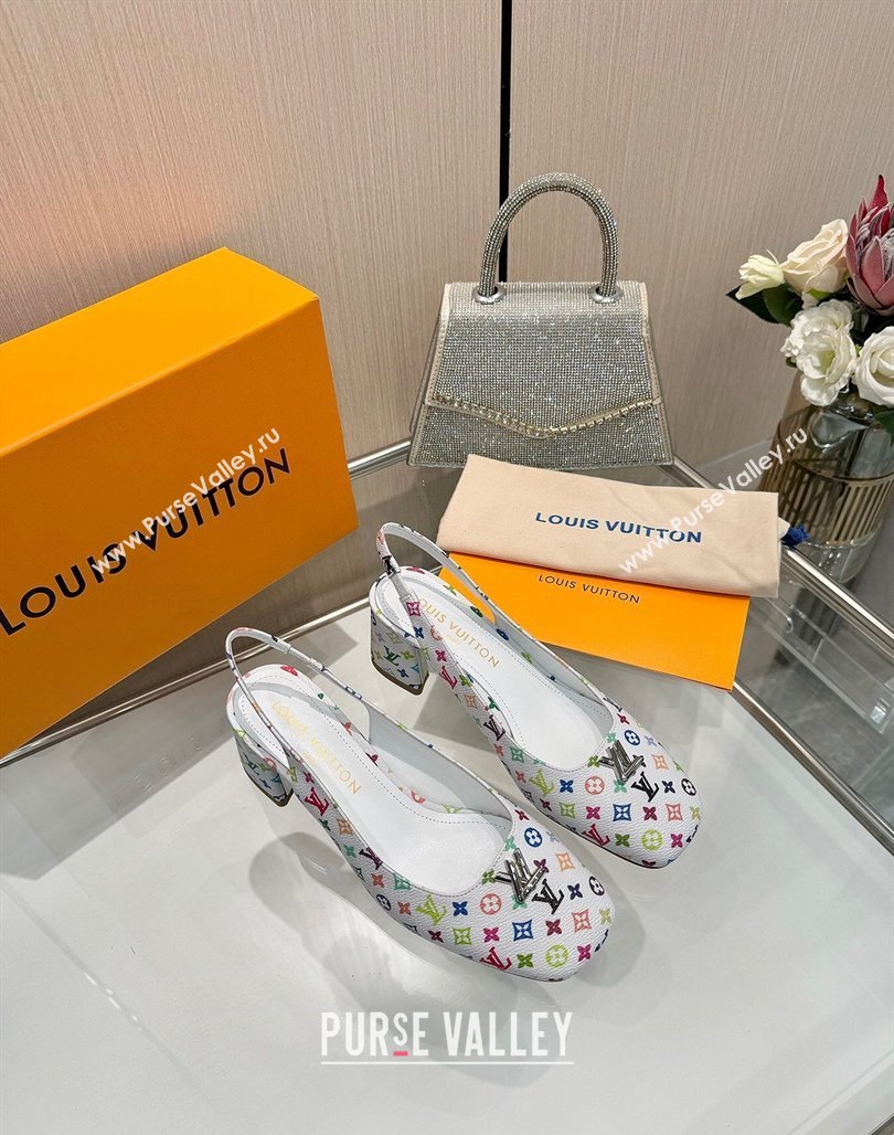 Louis Vuitton LV x TM Swing Slingback Pump 5.5cm in Multicolor Monogram Canvas White 2025 1AGTY9 (MD-250422123)