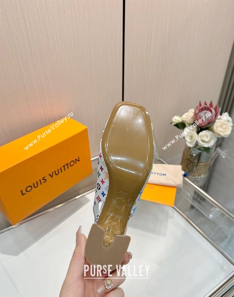 Louis Vuitton LV x TM Swing Slingback Pump 5.5cm in Multicolor Monogram Canvas White 2025 1AGTY9 (MD-250422123)