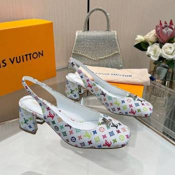 Louis Vuitton LV x TM Swing Slingback Pump 5.5cm in Multicolor Monogram Canvas White 2025 1AGTY9 (MD-250422123)