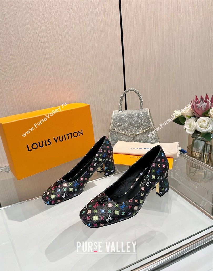 Louis Vuitton LV x TM Swing Pumps 5.5cm in Multicolor Monogram Canvas Black 2025 1AGTY9 (MD-250422130)