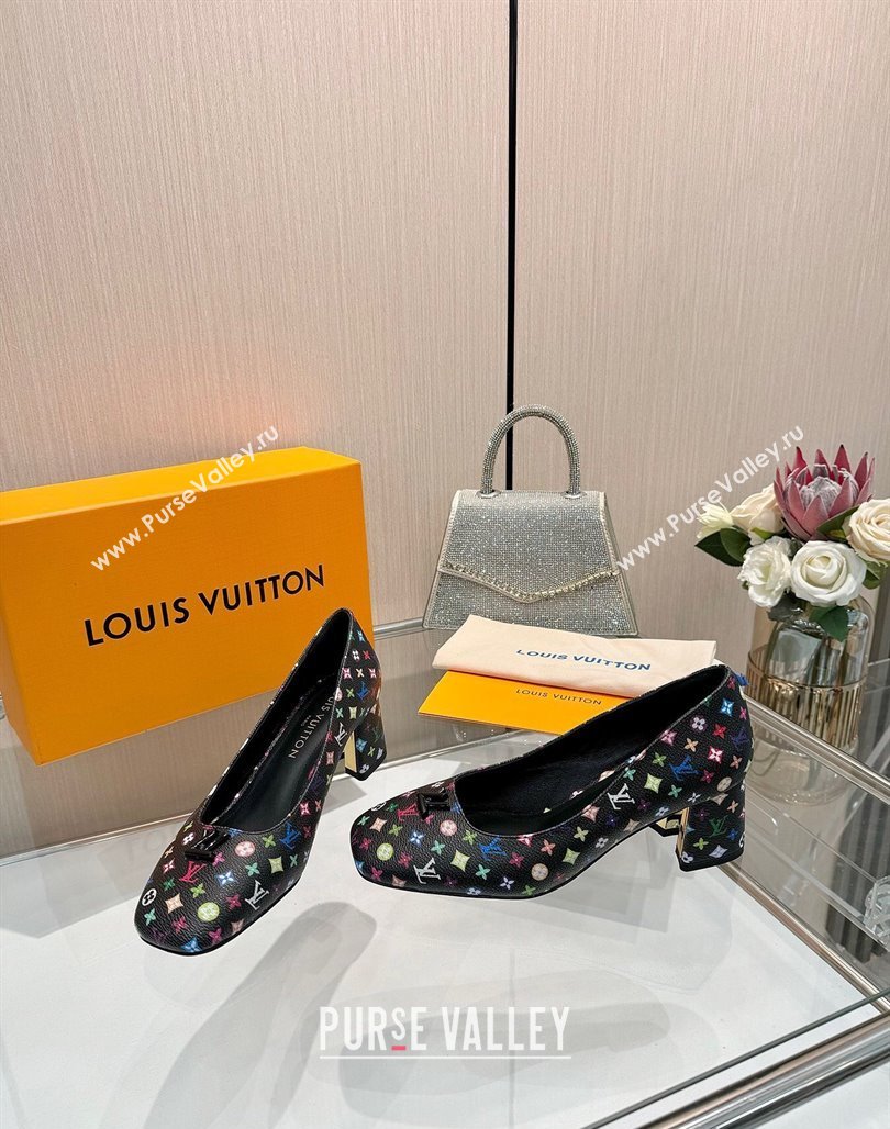 Louis Vuitton LV x TM Swing Pumps 5.5cm in Multicolor Monogram Canvas Black 2025 1AGTY9 (MD-250422130)