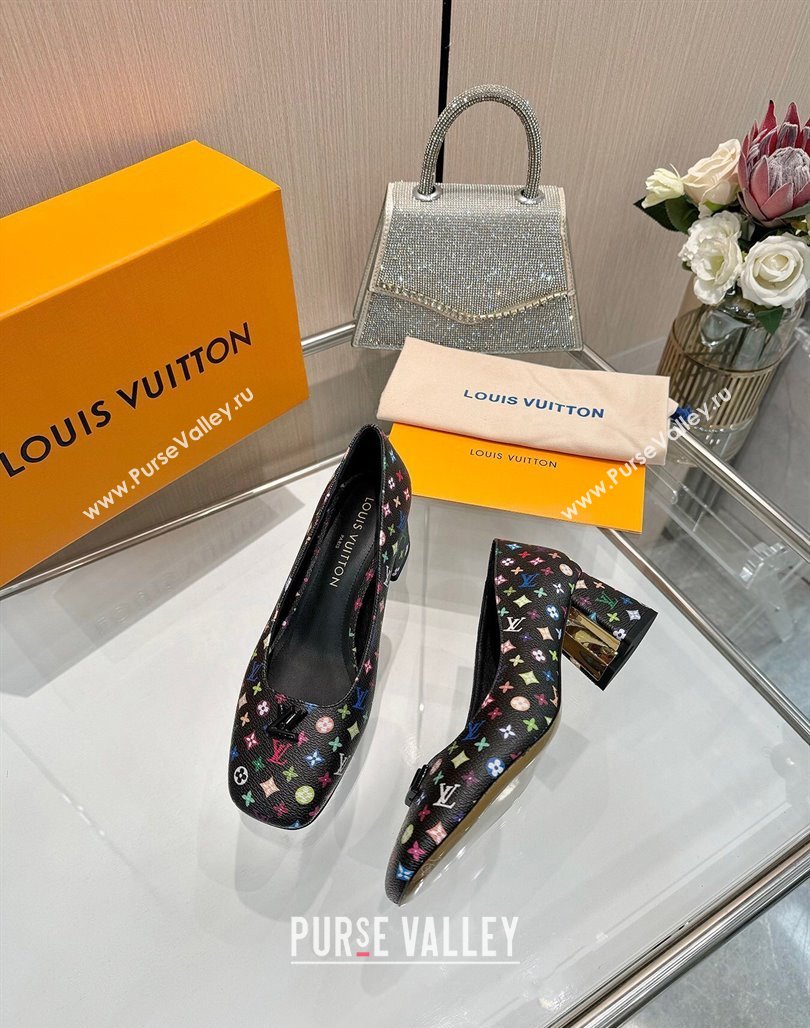 Louis Vuitton LV x TM Swing Pumps 5.5cm in Multicolor Monogram Canvas Black 2025 1AGTY9 (MD-250422130)