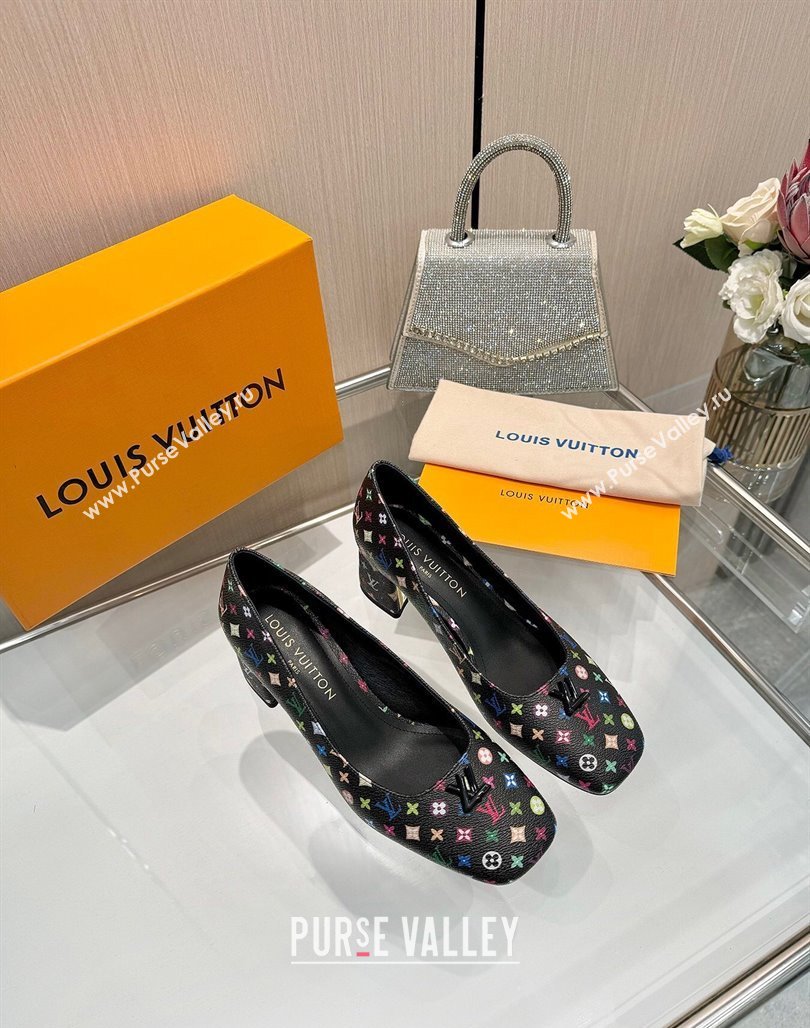 Louis Vuitton LV x TM Swing Pumps 5.5cm in Multicolor Monogram Canvas Black 2025 1AGTY9 (MD-250422130)