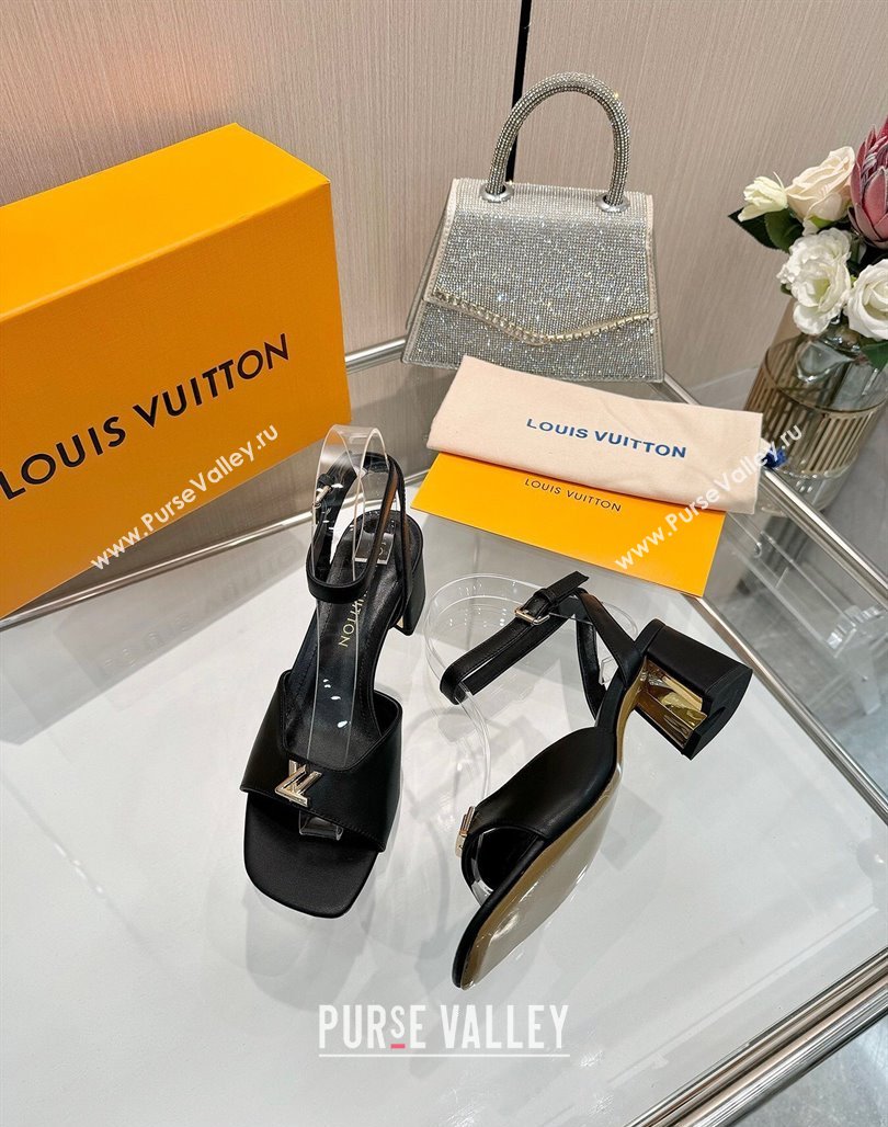 Louis Vuitton Swing Heel Sandals 5.5cm in Calf Leather Black 2025 1AGUTG (MD-250422112)