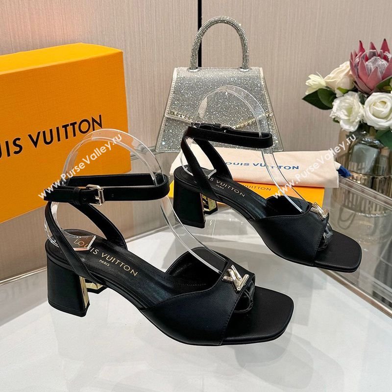 Louis Vuitton Swing Heel Sandals 5.5cm in Calf Leather Black 2025 1AGUTG (MD-250422112)