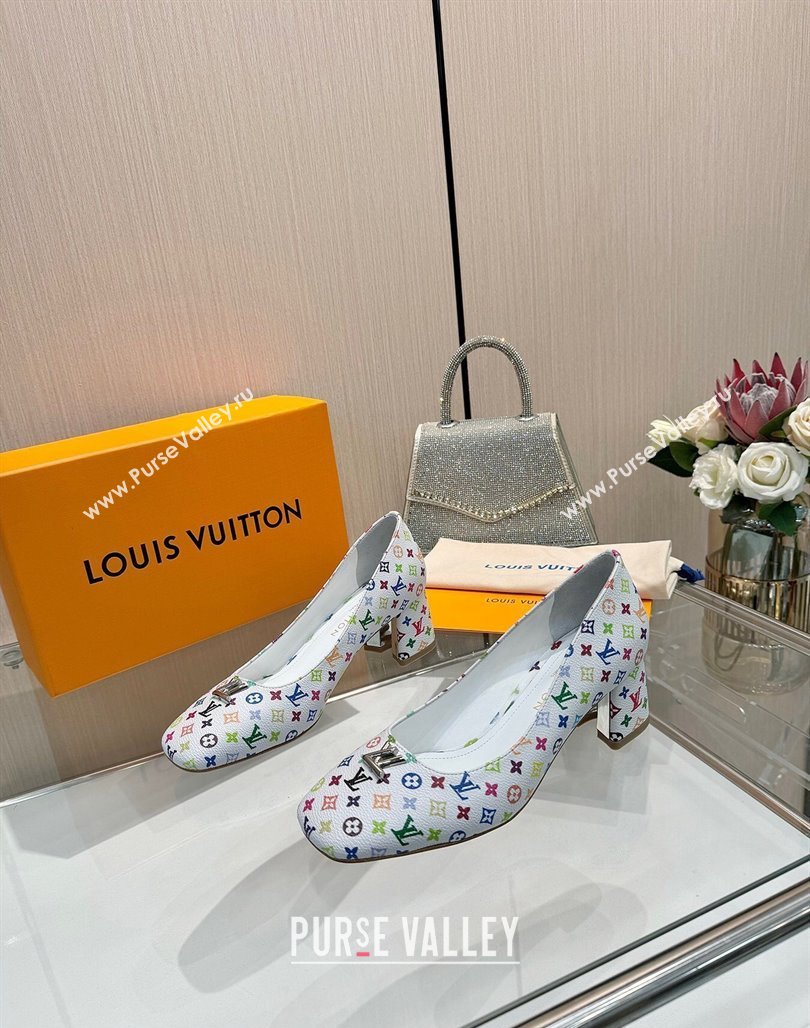 Louis Vuitton LV x TM Swing Pumps 5.5cm in Multicolor Monogram Canvas White 2025 1AGTY9 (MD-250422131)