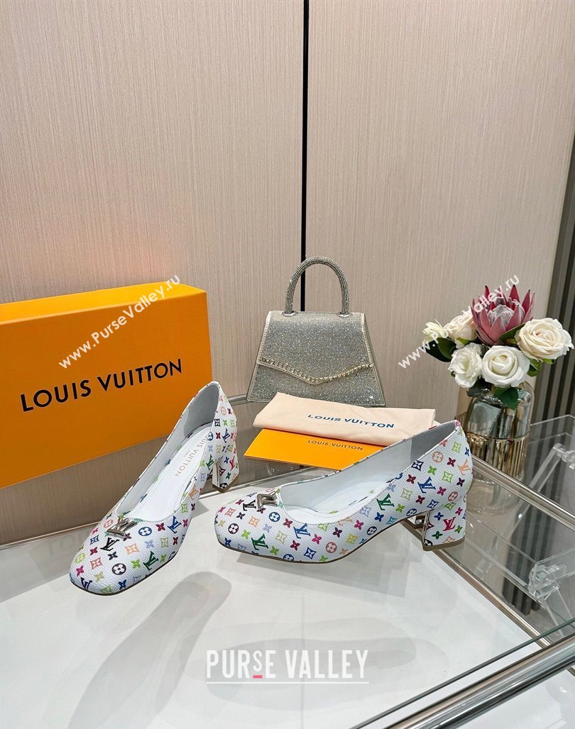 Louis Vuitton LV x TM Swing Pumps 5.5cm in Multicolor Monogram Canvas White 2025 1AGTY9 (MD-250422131)