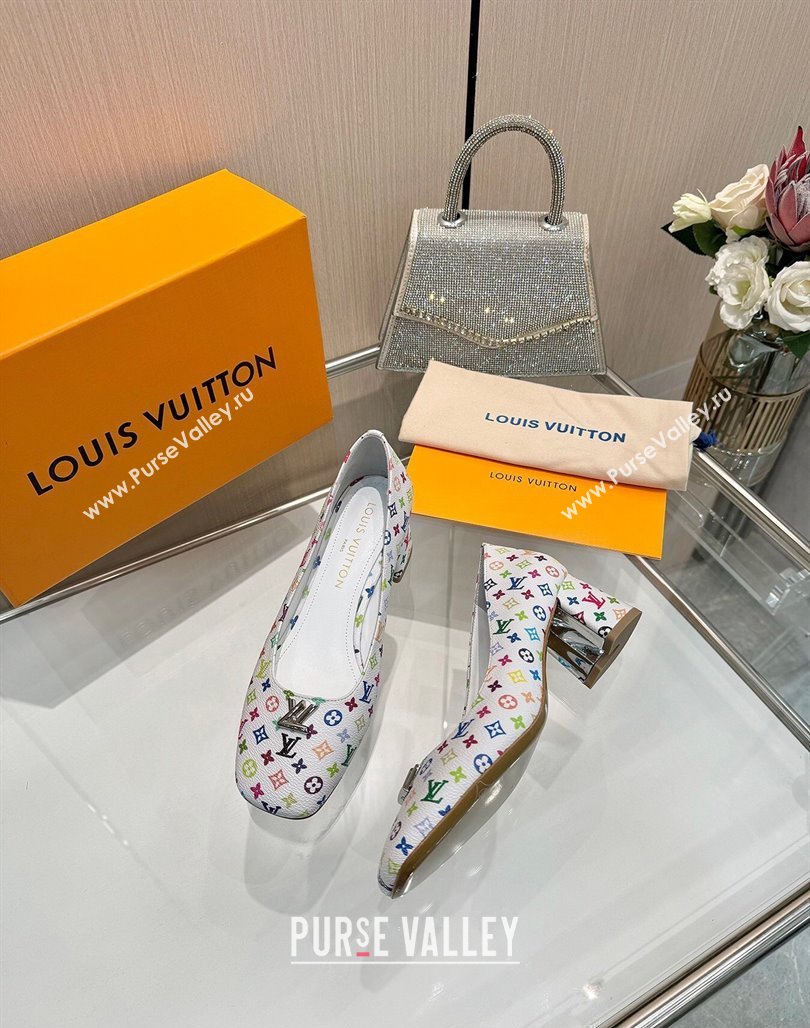 Louis Vuitton LV x TM Swing Pumps 5.5cm in Multicolor Monogram Canvas White 2025 1AGTY9 (MD-250422131)