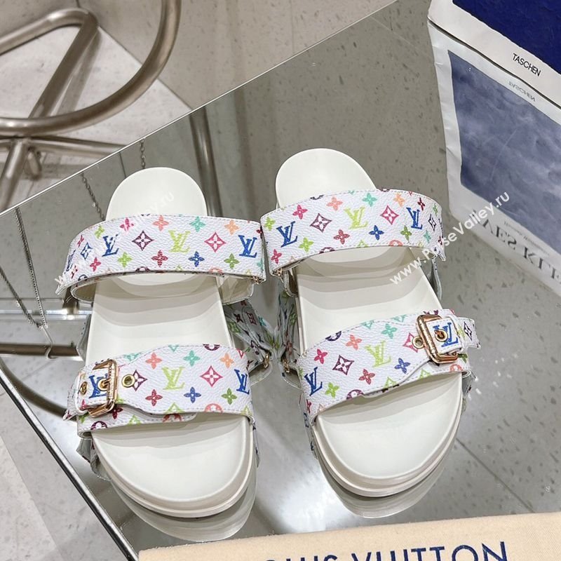 Louis Vuitton LV x TM Bom Dia Flat Comfort Slides Sandal in Multicolored Monogram Canvas White 2025 (MD-250421086)
