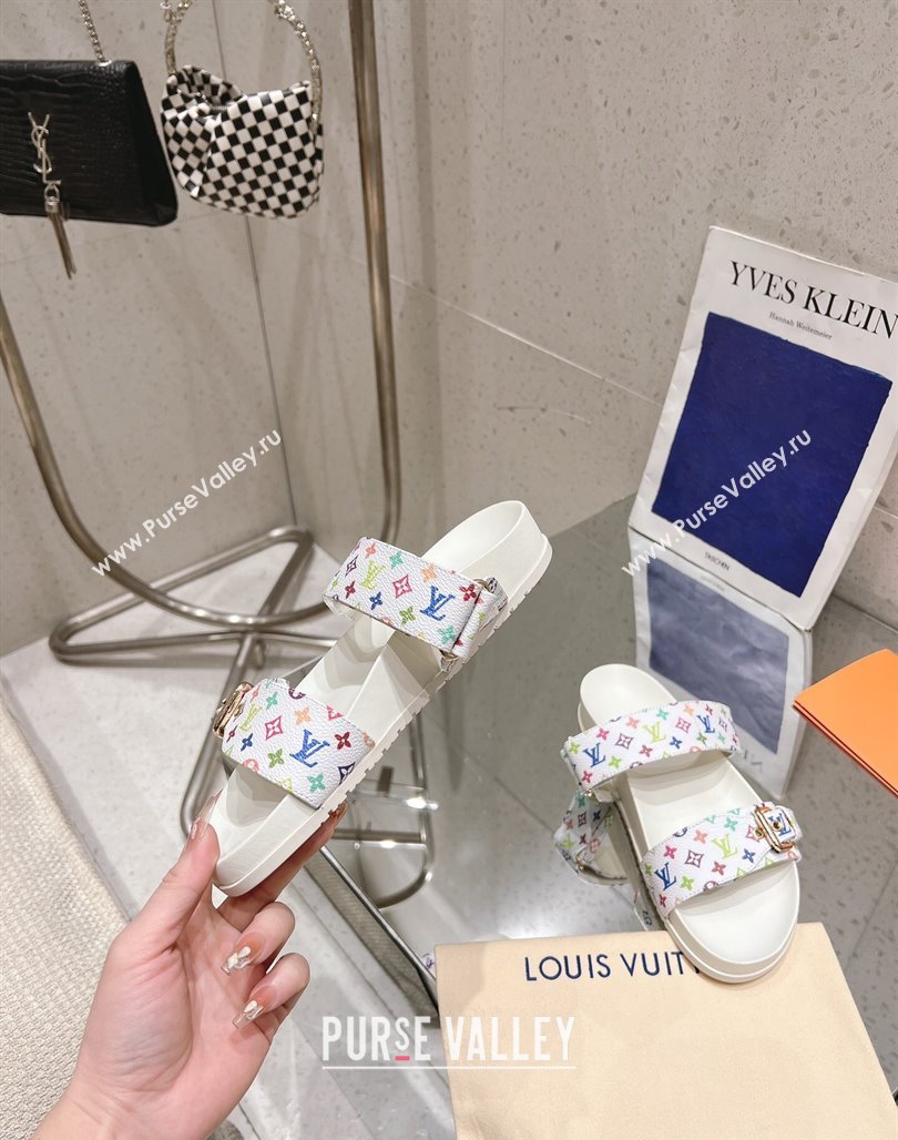 Louis Vuitton LV x TM Bom Dia Flat Comfort Slides Sandal in Multicolored Monogram Canvas White 2025 (MD-250421086)