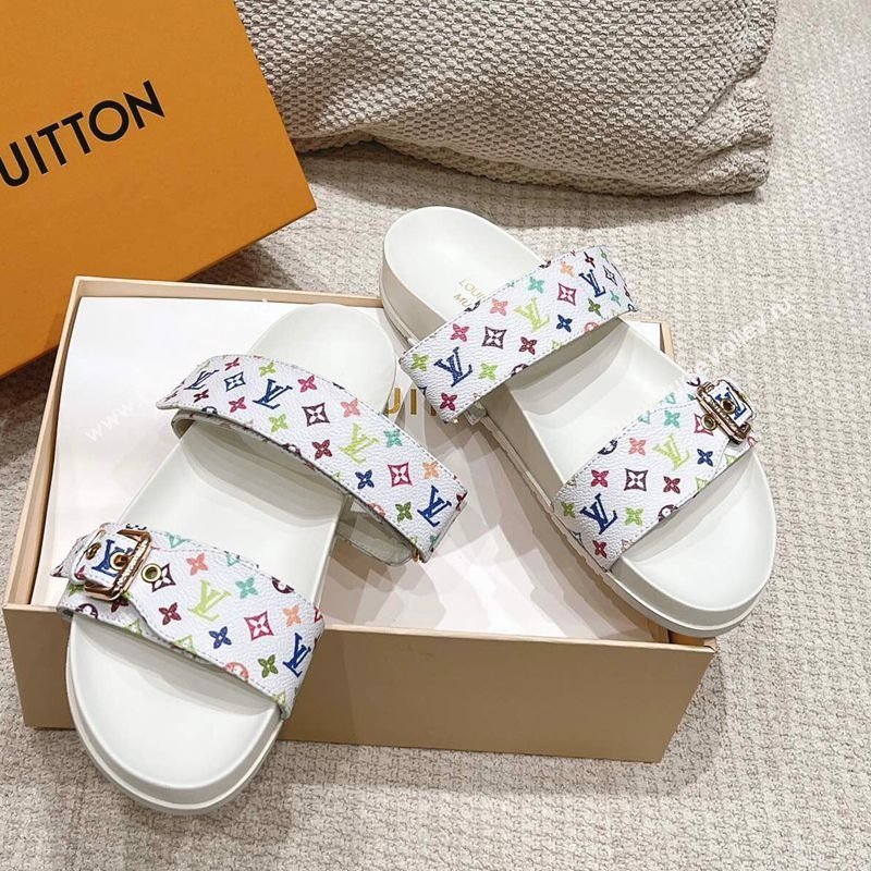 Louis Vuitton LV x TM Bom Dia Flat Comfort Slides Sandal in Multicolored Monogram Canvas White 2025 (MD-250421086)
