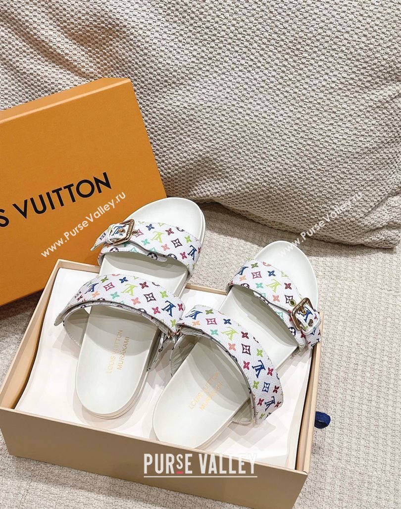 Louis Vuitton LV x TM Bom Dia Flat Comfort Slides Sandal in Multicolored Monogram Canvas White 2025 (MD-250421086)
