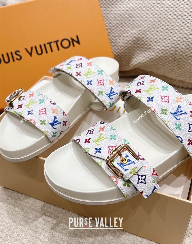 Louis Vuitton LV x TM Bom Dia Flat Comfort Slides Sandal in Multicolored Monogram Canvas White 2025 (MD-250421086)