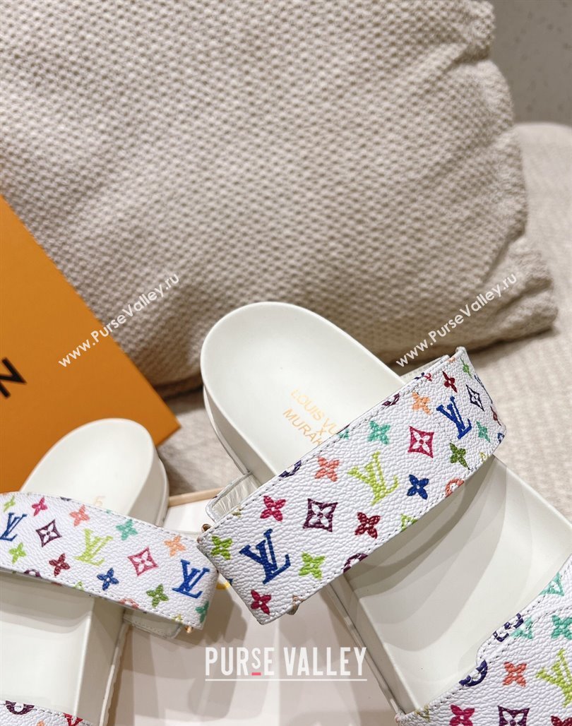 Louis Vuitton LV x TM Bom Dia Flat Comfort Slides Sandal in Multicolored Monogram Canvas White 2025 (MD-250421086)