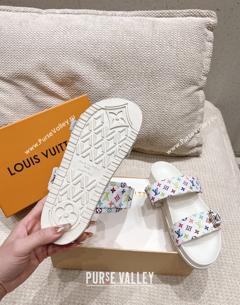 Louis Vuitton LV x TM Bom Dia Flat Comfort Slides Sandal in Multicolored Monogram Canvas White 2025 (MD-250421086)