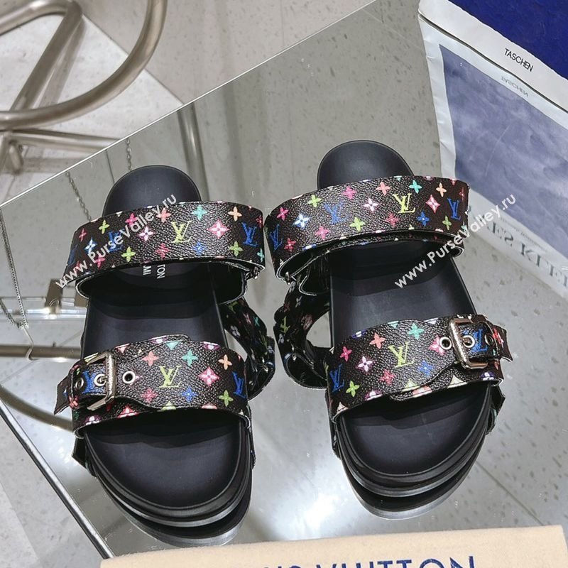 Louis Vuitton LV x TM Bom Dia Flat Comfort Slides Sandal in Multicolored Monogram Canvas Black 2025 (MD-250421087)