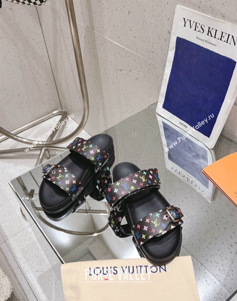 Louis Vuitton LV x TM Bom Dia Flat Comfort Slides Sandal in Multicolored Monogram Canvas Black 2025 (MD-250421087)