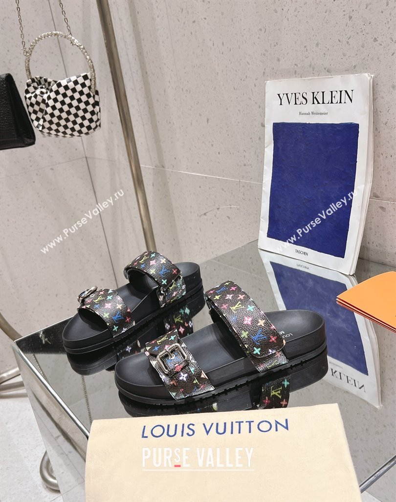 Louis Vuitton LV x TM Bom Dia Flat Comfort Slides Sandal in Multicolored Monogram Canvas Black 2025 (MD-250421087)