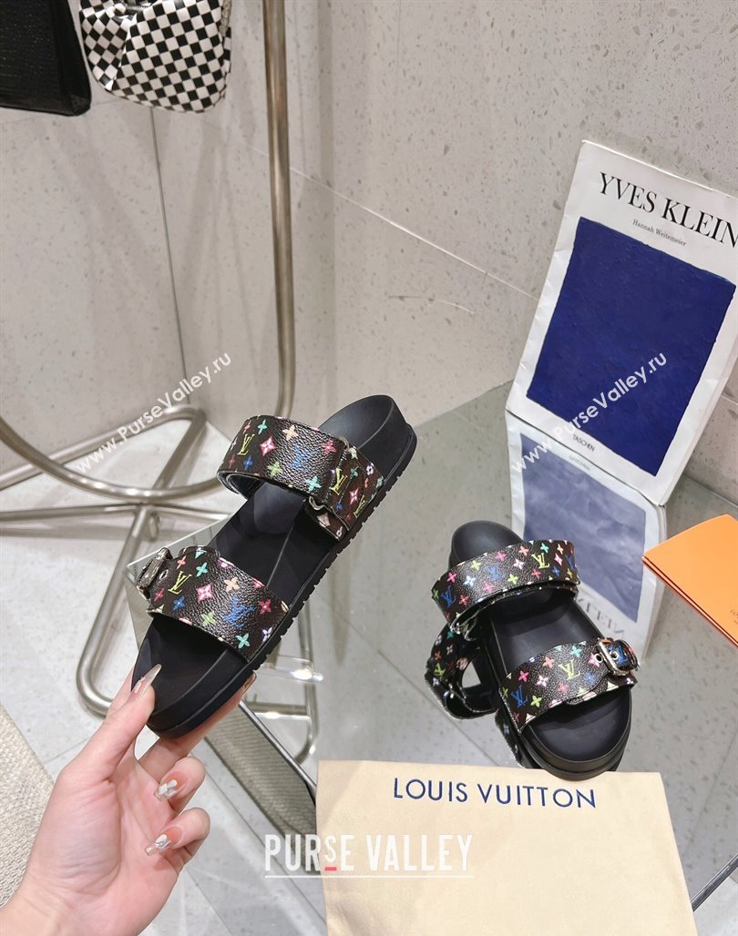 Louis Vuitton LV x TM Bom Dia Flat Comfort Slides Sandal in Multicolored Monogram Canvas Black 2025 (MD-250421087)